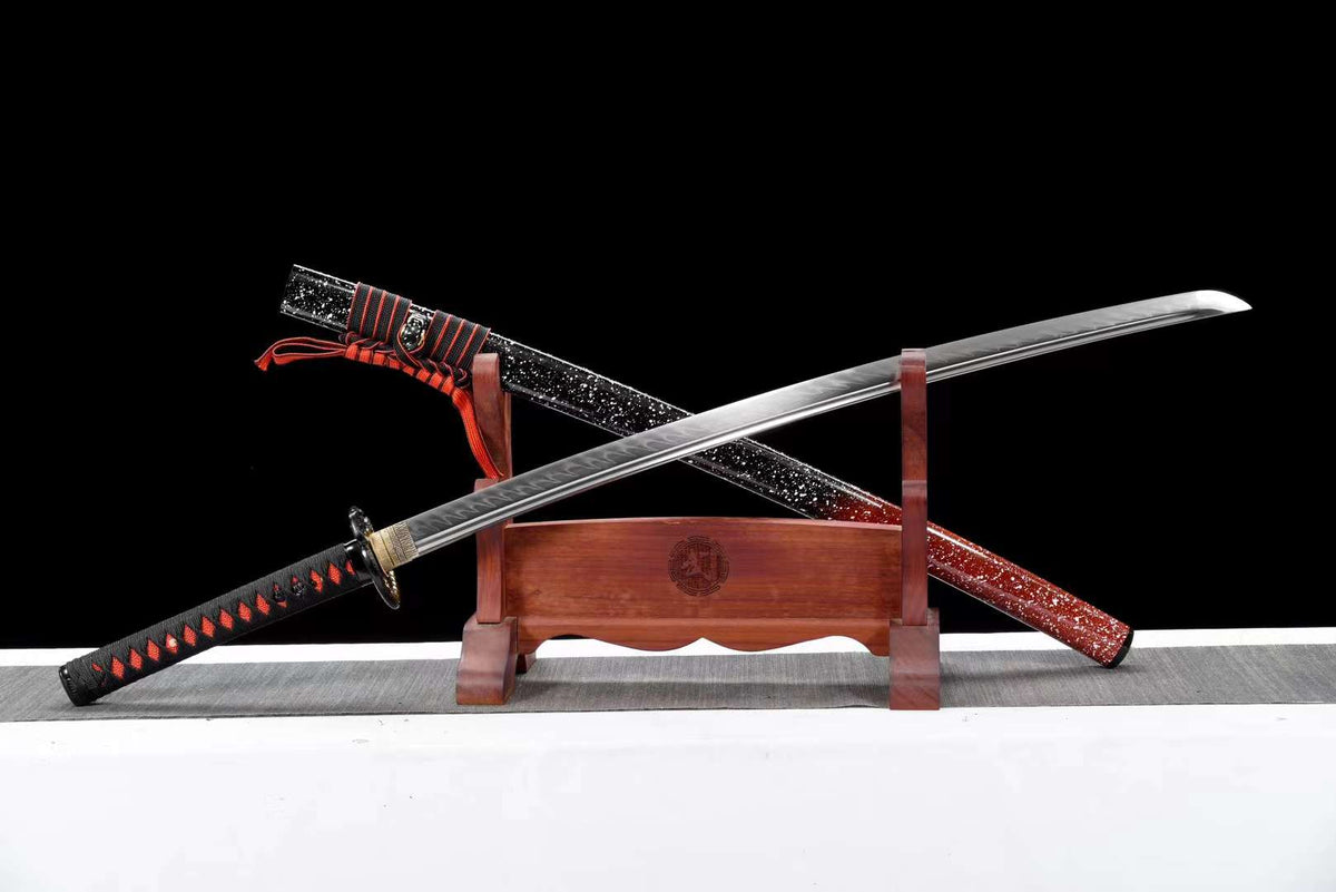 Sensou 戦争 Katana – T10 Steel, Sharpened, Red & Black Saya – view 4