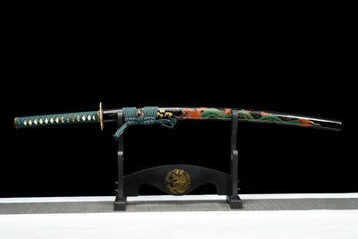 Ozayaka 鮮やか Katana – Damascus Steel, Dragon Saya – view 1