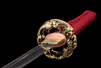 Kaji 火事 Katana – T10 Steel, Dragon Tsuba, Red Saya – view 6