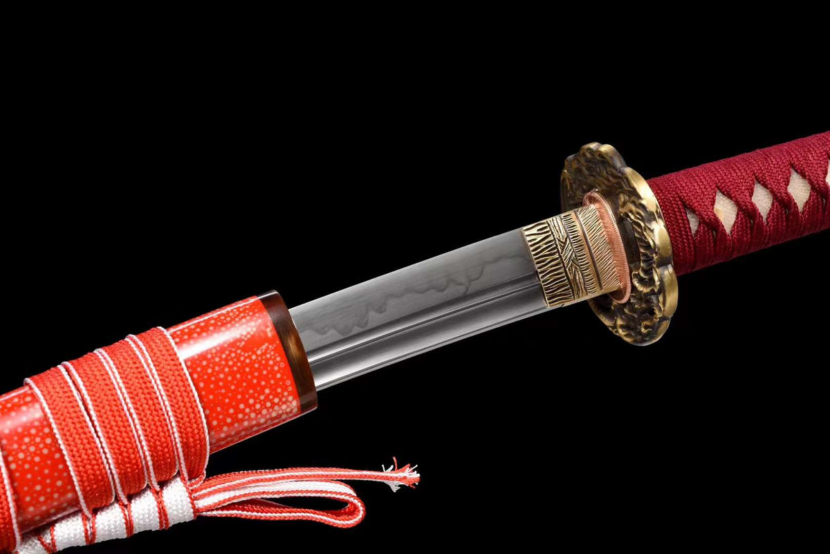 Kaji 火事 Katana – T10 Steel, Dragon Tsuba, Red Saya – view 8