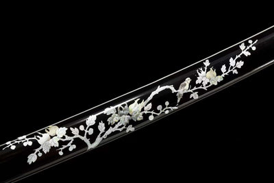 Katana Tori 鳥 – T10 Steel, Black Saya, Floral Copper Tsuba – view 8