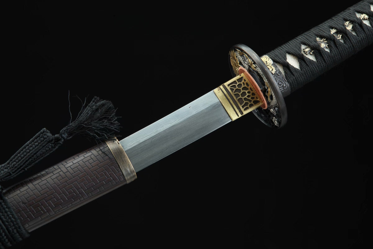 Katana Igen 威厳 – Hand-forged Damascus, Copper and Brass Saya – view 10
