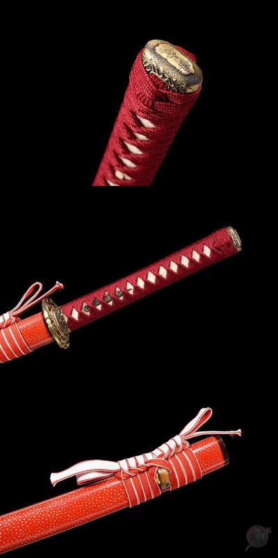 Kaji 火事 Katana – T10 Steel, Dragon Tsuba, Red Saya – view 9