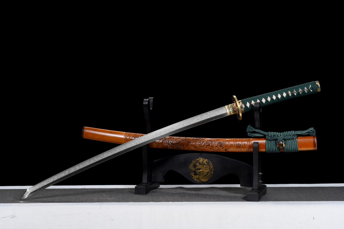 Orochi 大蛇 Katana – T10 Steel, Flame Hamon, Ebony Saya – view 1