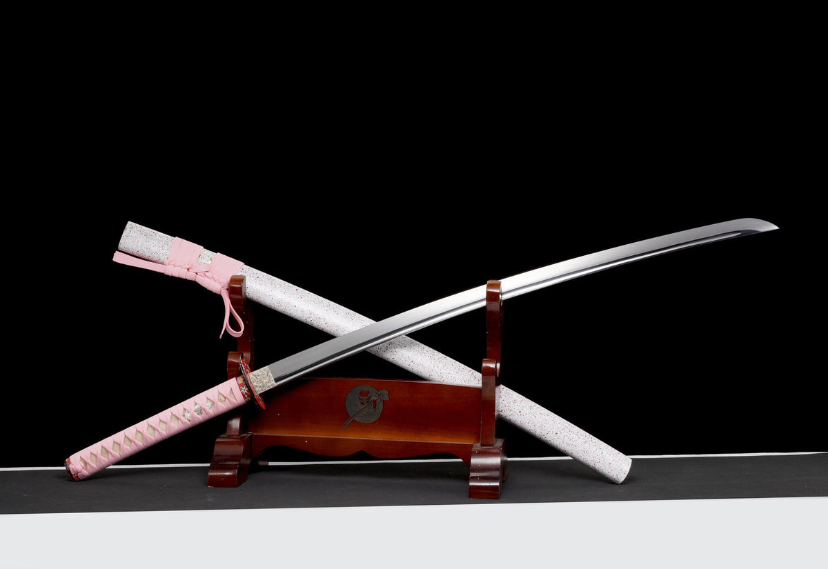 Katana Hanami 花見 – T10 Steel, Snow-white Sakura Saya – view 4