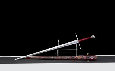 Crimson Lion Longsword — Damascus Steel, Crimson Scabbard – view 3