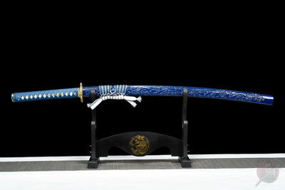Katana Umi 海 – T10 Steel, Blue Dragon Saya – view 2