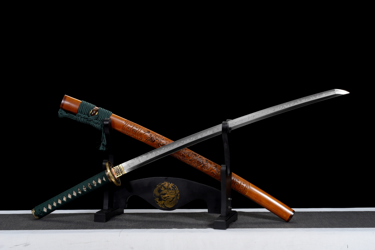 Orochi 大蛇 Katana – T10 Steel, Flame Hamon, Ebony Saya – view 3