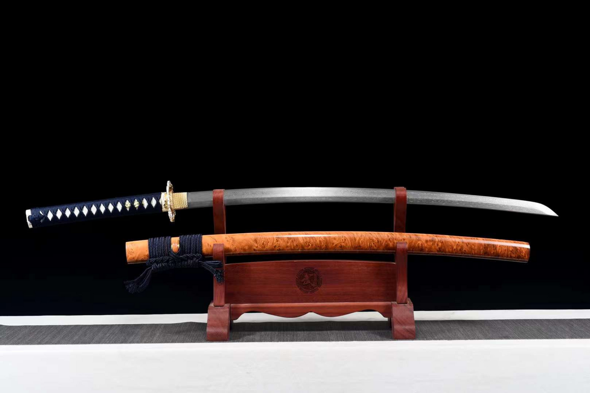 Kasei 火星 Katana – Damascus Steel, Ebony Saya, Zinc Alloy Tsuba – view 1