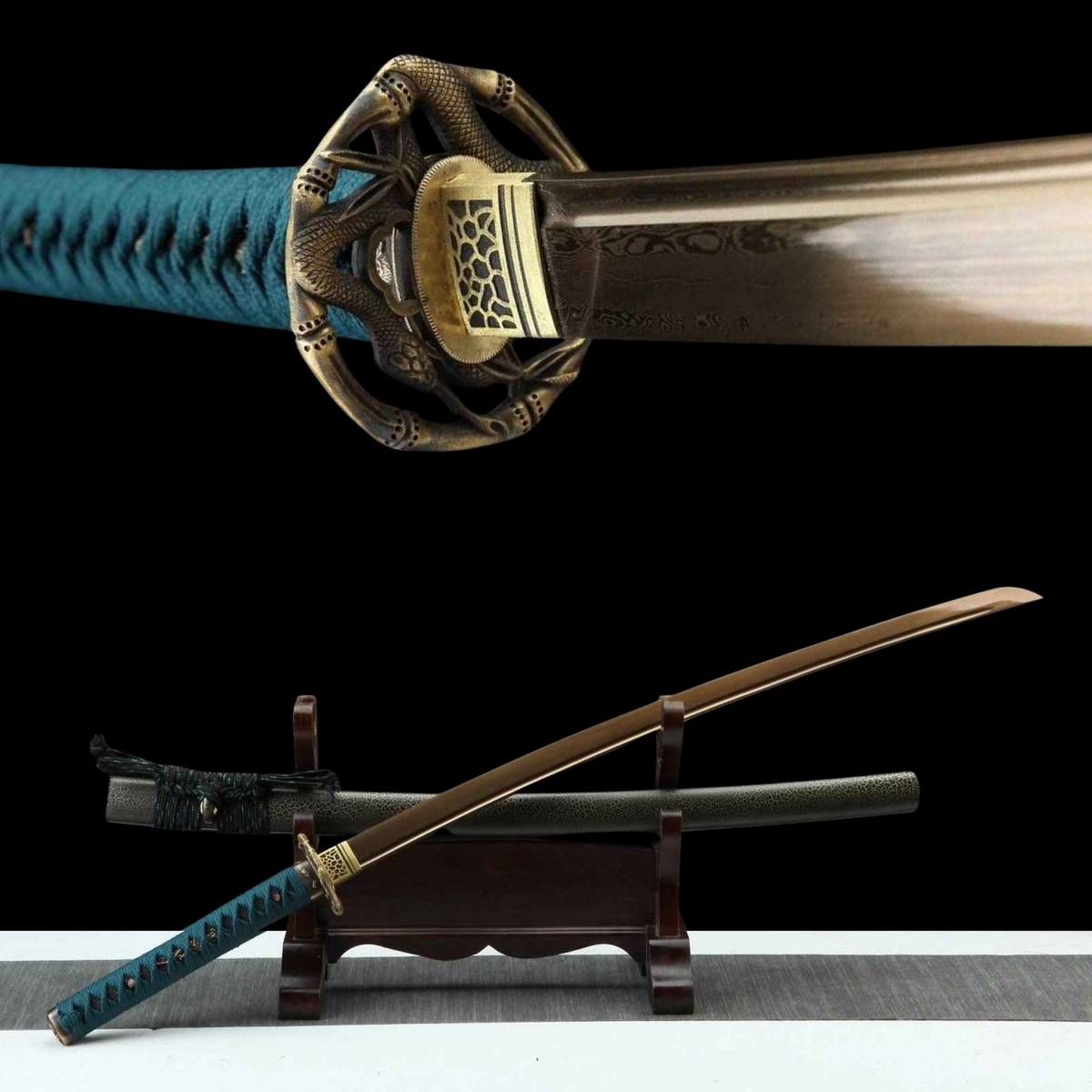 Katana Shizen 自然 – Gold Damascus Steel Blade – view 1