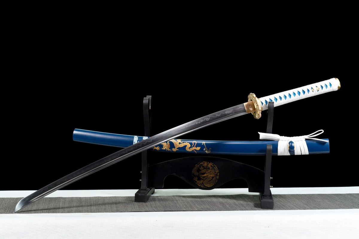 Katana Kurao 淤加 – T10 Steel with Bo-hi, Blue Dragon Saya – view 3