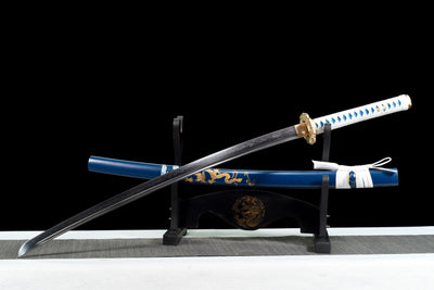 Katana Kurao 淤加 – T10 Steel with Bo-hi, Blue Dragon Saya – view 3