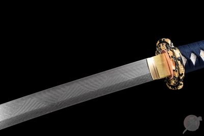 Hinode 日の出 Katana, Damascus Steel, Red Saya – view 6