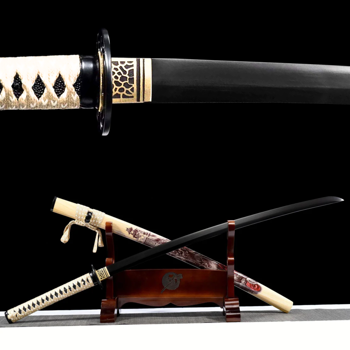 Jin 寺院 Katana – Black Blade, Edo-Style Saya – view 1