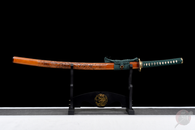 Orochi 大蛇 Katana – T10 Steel, Flame Hamon, Ebony Saya – view 2