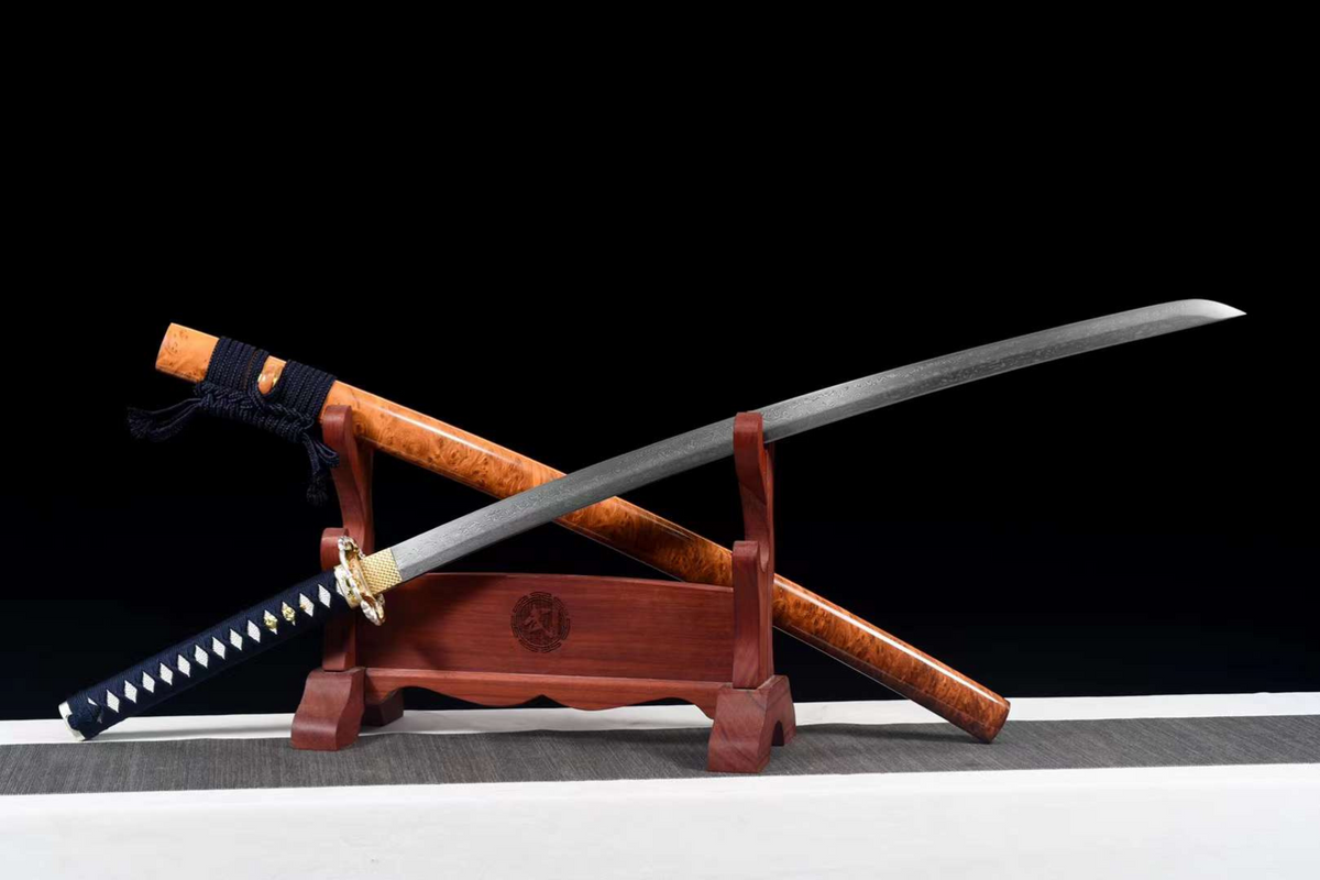 Kasei 火星 Katana – Damascus Steel, Ebony Saya, Zinc Alloy Tsuba – view 3