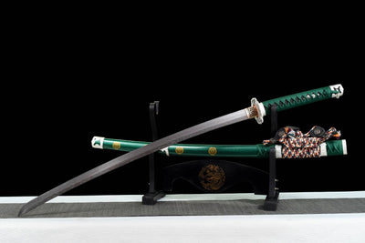 Oda Katana 織田 – T10 Steel, Green Saya with Oda Clan Crest – view 5