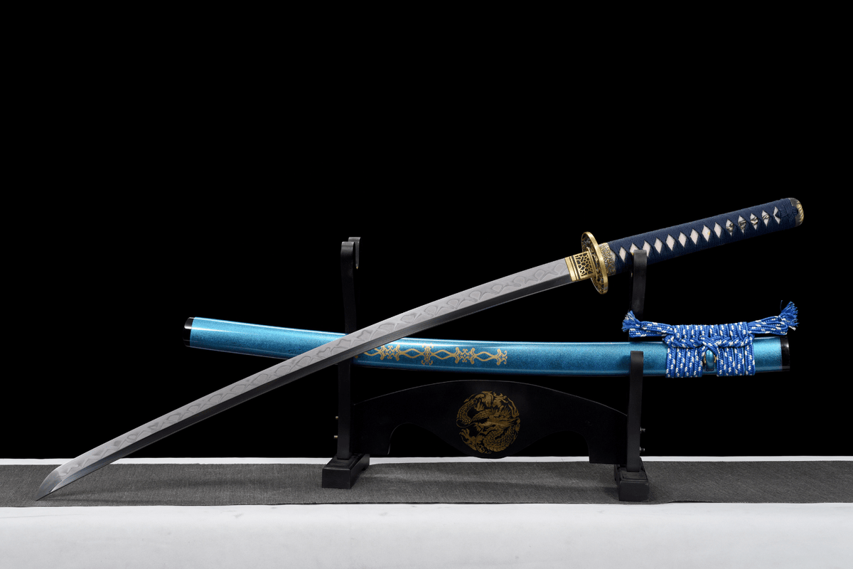 Yonaguni 与那国 Katana — T10 Steel, Light Blue Saya – view 1