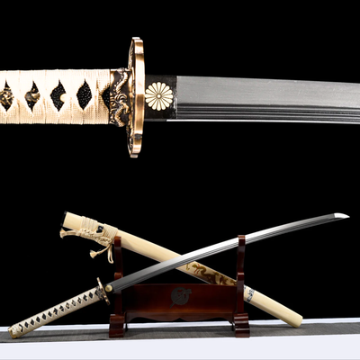 Kamon 家紋 Katana – Flexible Steel, Two Bo-hi, Dragon Saya – view 1