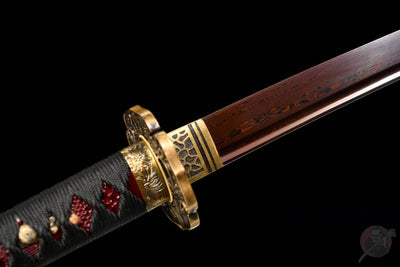 Eien Katana 永遠 – Red Damascus Steel with Bo-hi, Copper Tsuba – view 6