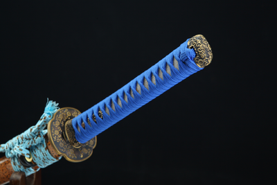 Kikumon Katana 菊紋 – 1095 Steel, Claw Hamon, Gilded Copper – view 14