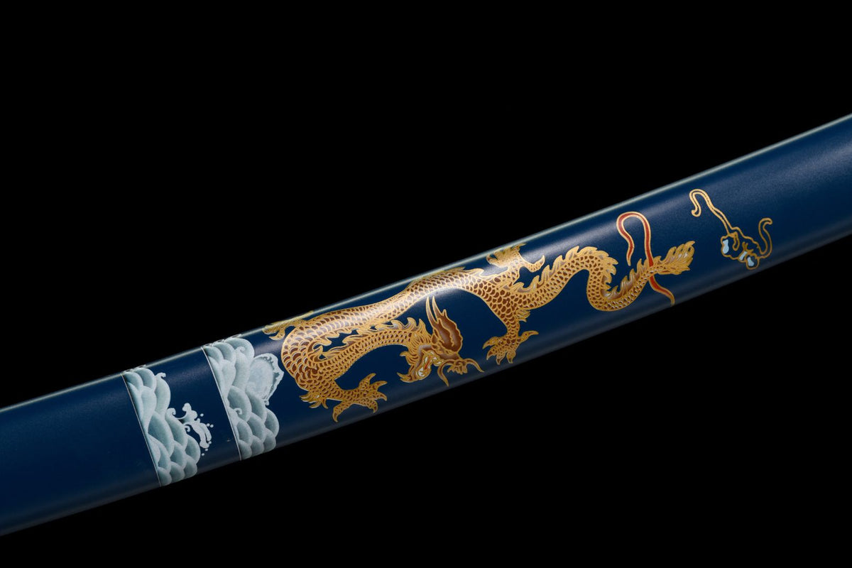 Katana Kurao 淤加 – T10 Steel with Bo-hi, Blue Dragon Saya – view 6