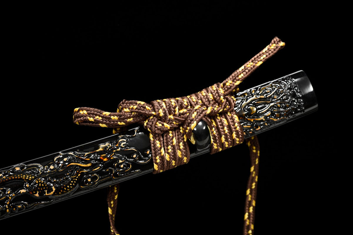Akuma 悪魔 Katana – Damascus Steel, Black Sculpted Saya – view 6