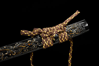 Akuma 悪魔 Katana – Damascus Steel, Black Sculpted Saya – view 6