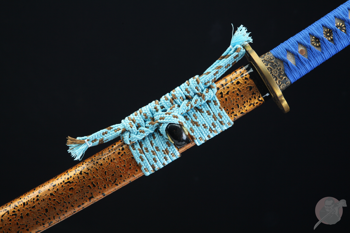 Kikumon Katana 菊紋 – 1095 Steel, Claw Hamon, Gilded Copper – view 15