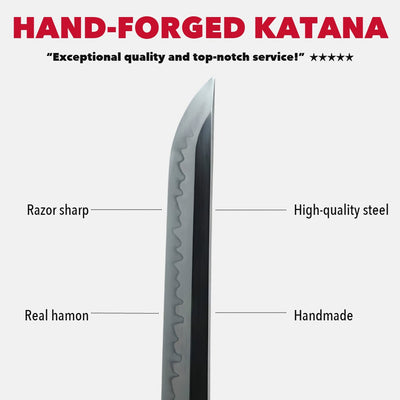 Ōkami 狼 Katana – Wolf, T10 Steel with Hamon, Clan Motif Saya – hand-forged katana infographic