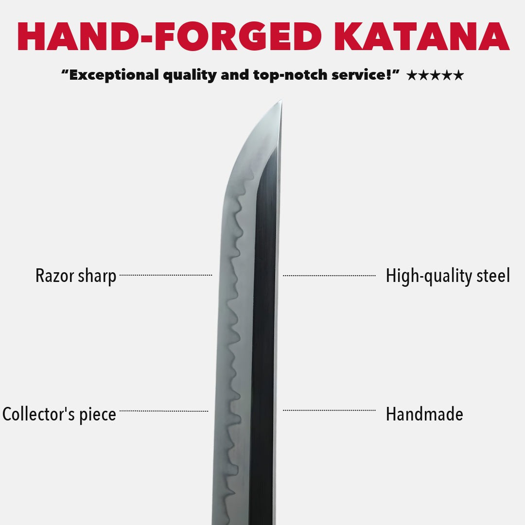 Katana Igen 威厳 – Hand-forged Damascus, Copper and Brass Saya – hand-forged katana infographic