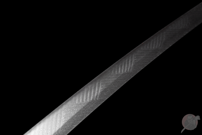 Hinode 日の出 Katana, Damascus Steel, Red Saya – view 11