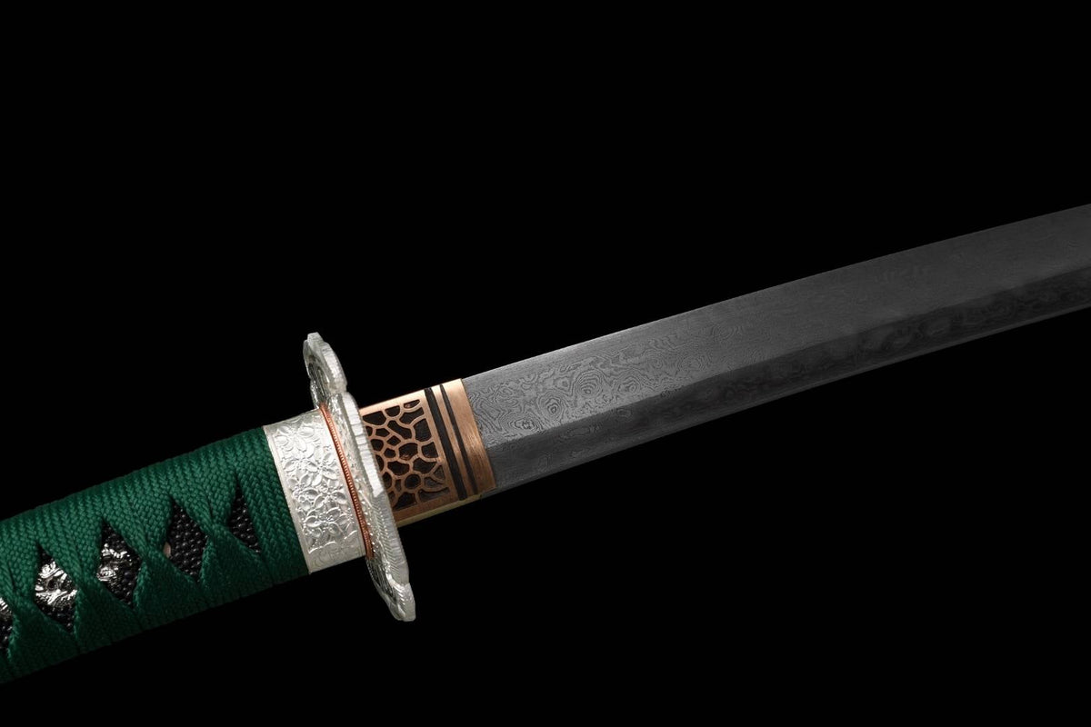 Oda Katana 織田 – T10 Steel, Green Saya with Oda Clan Crest – view 8