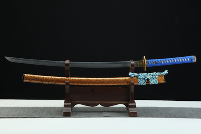 Kikumon Katana 菊紋 – 1095 Steel, Claw Hamon, Gilded Copper – view 1