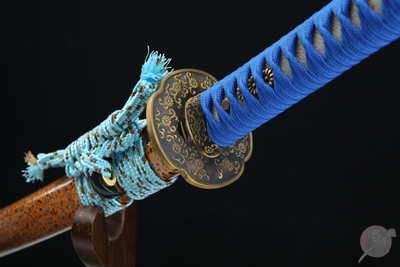 Kikumon Katana 菊紋 – 1095 Steel, Claw Hamon, Gilded Copper – view 2