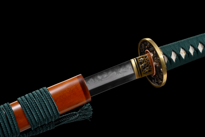 Orochi 大蛇 Katana – T10 Steel, Flame Hamon, Ebony Saya – view 8