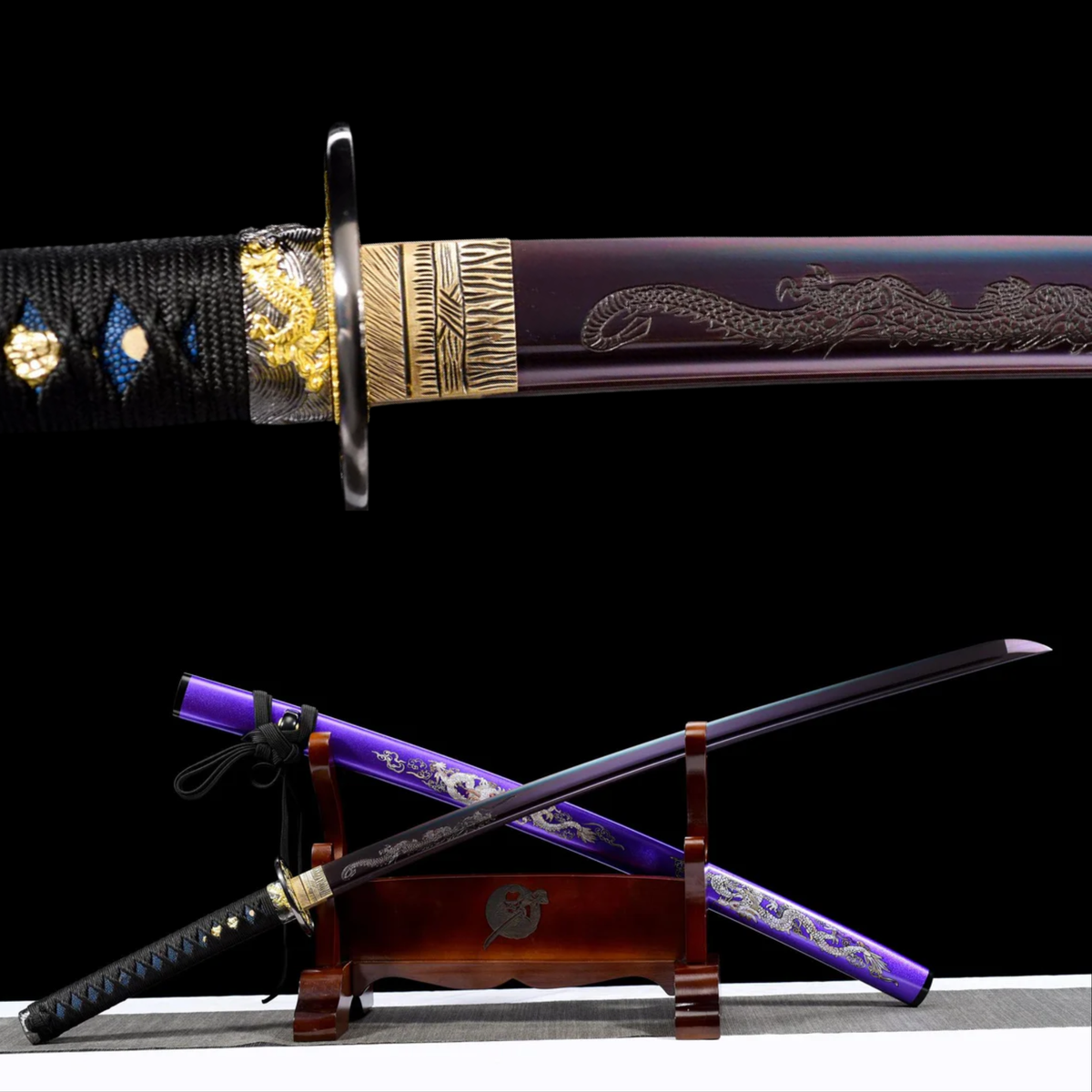 Murasaki Ryuu 紫竜 Katana – Purple 1060 Steel, Dragon – view 1