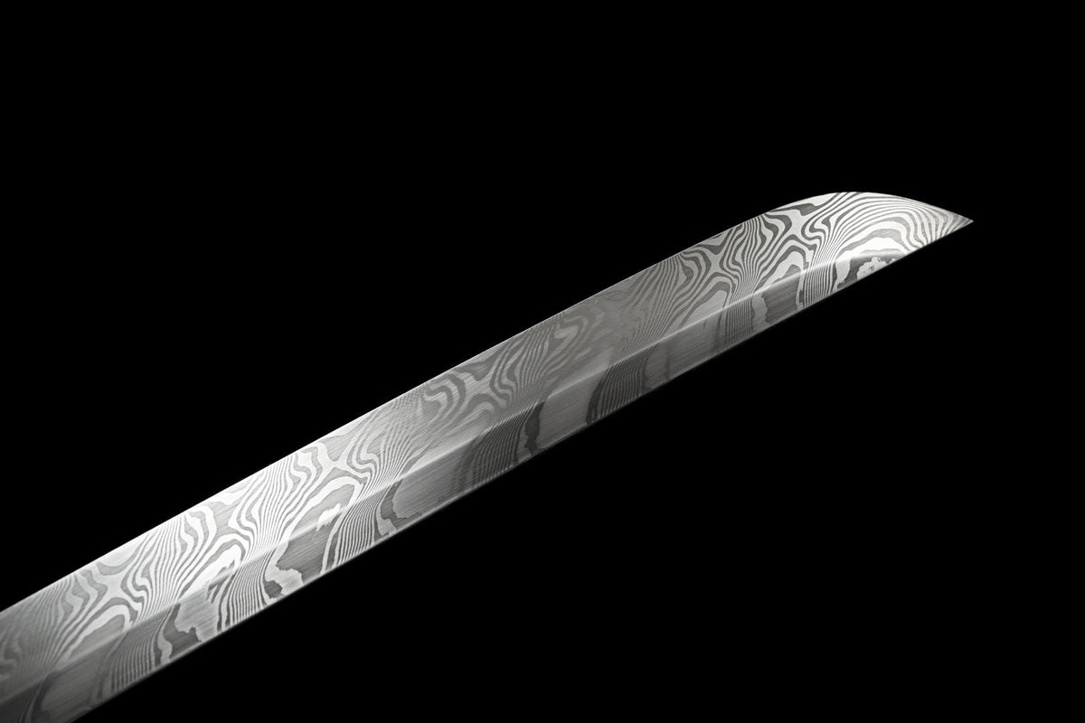 Akuma 悪魔 Katana – Damascus Steel, Black Sculpted Saya – view 9