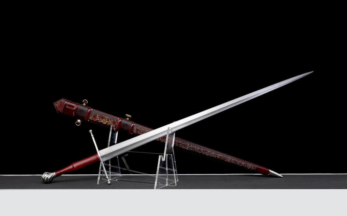Crimson Lion Longsword — Damascus Steel, Crimson Scabbard – view 4