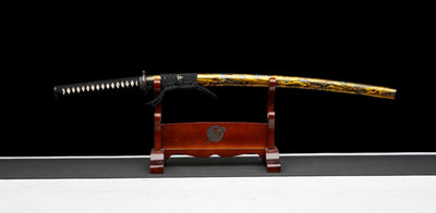 Kohaku Katana 琥珀 – Tamahagane Steel, Amber Landscape Saya – view 3