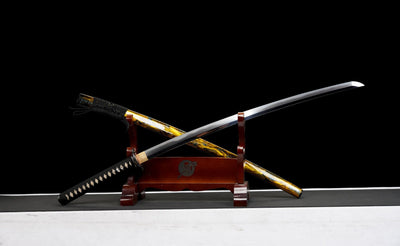 Kohaku Katana 琥珀 – Tamahagane Steel, Amber Landscape Saya – view 1