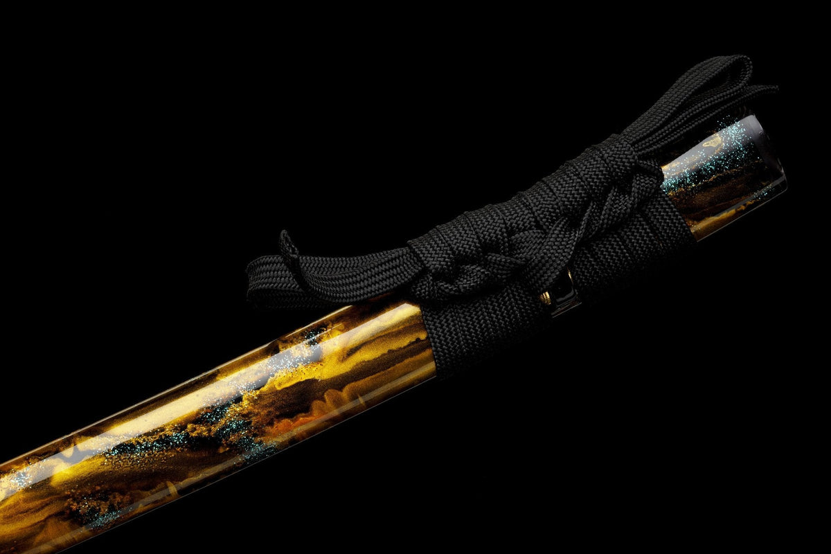Kohaku Katana 琥珀 – Tamahagane Steel, Amber Landscape Saya – view 7
