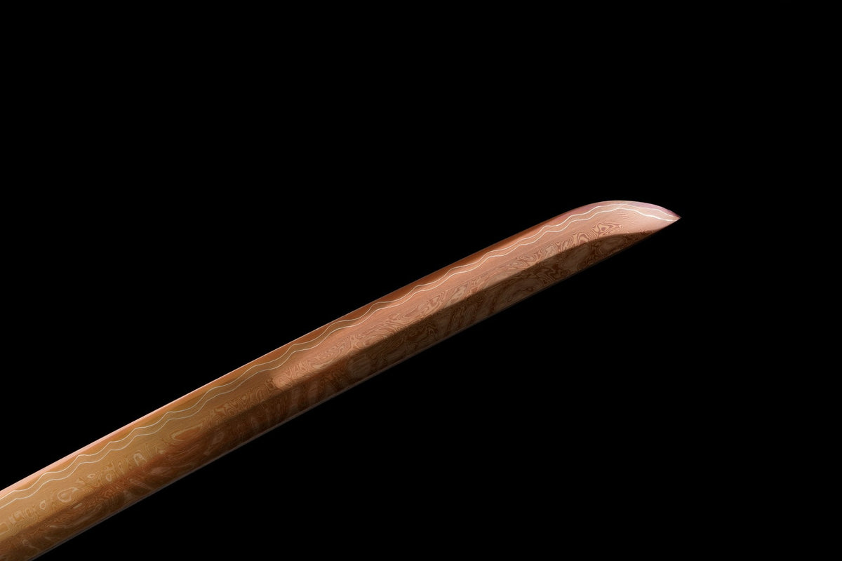 Akagane 赤銅 Katana — Copper-Rose Damascus Steel – view 5