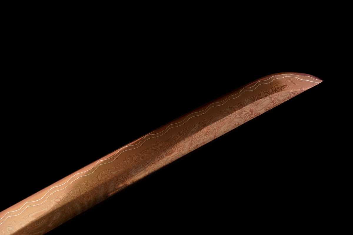 Akagane 赤銅 Katana — Copper-Rose Damascus Steel – view 13