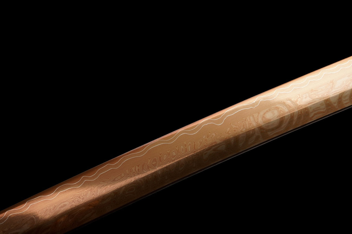 Akagane 赤銅 Katana — Copper-Rose Damascus Steel – view 18
