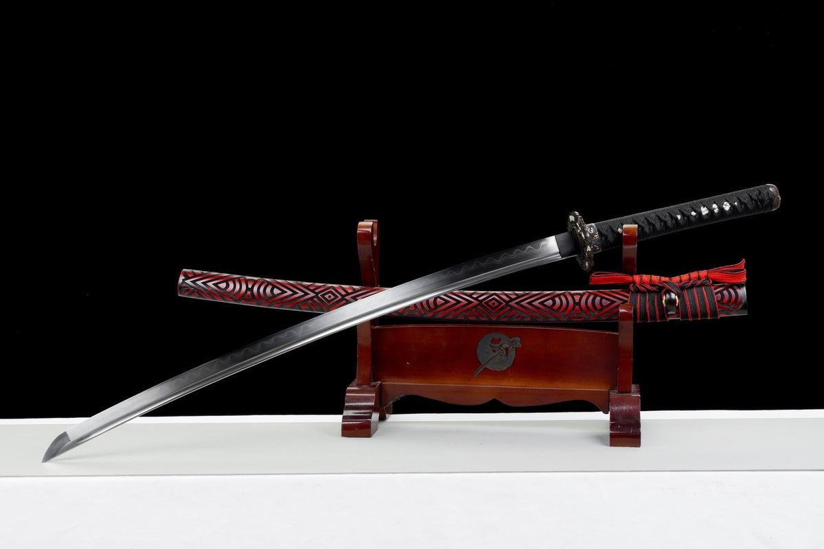 Kurenai no Kaze 紅の風刀 Katana – Crimson Wind, Hand-Forged Damascus – view 3