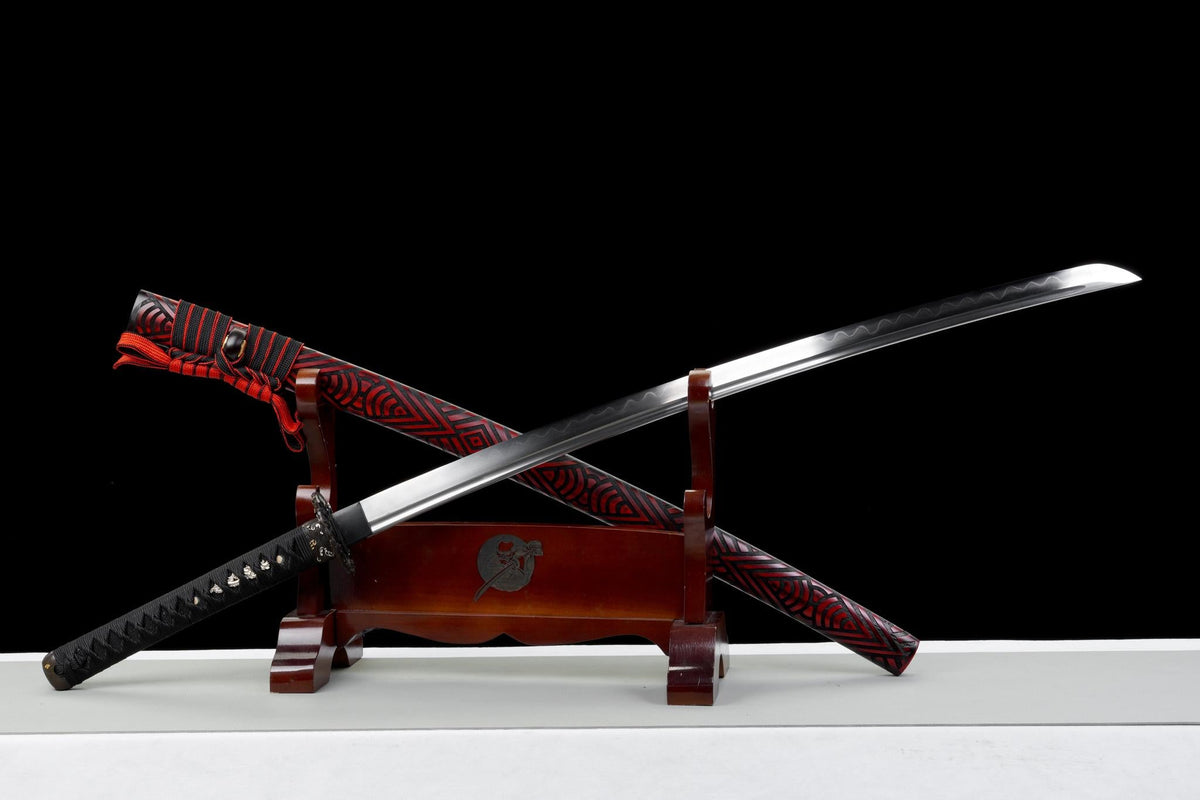 Kurenai no Kaze 紅の風刀 Katana – Crimson Wind, Hand-Forged Damascus – view 4