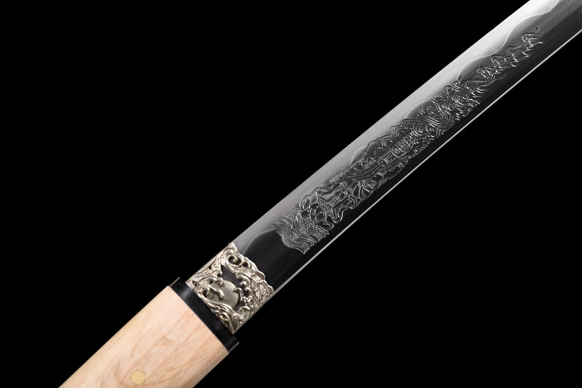 Katana Arashi-kage 嵐影の刀 – Damascus Steel, Mirror Polish – view 7