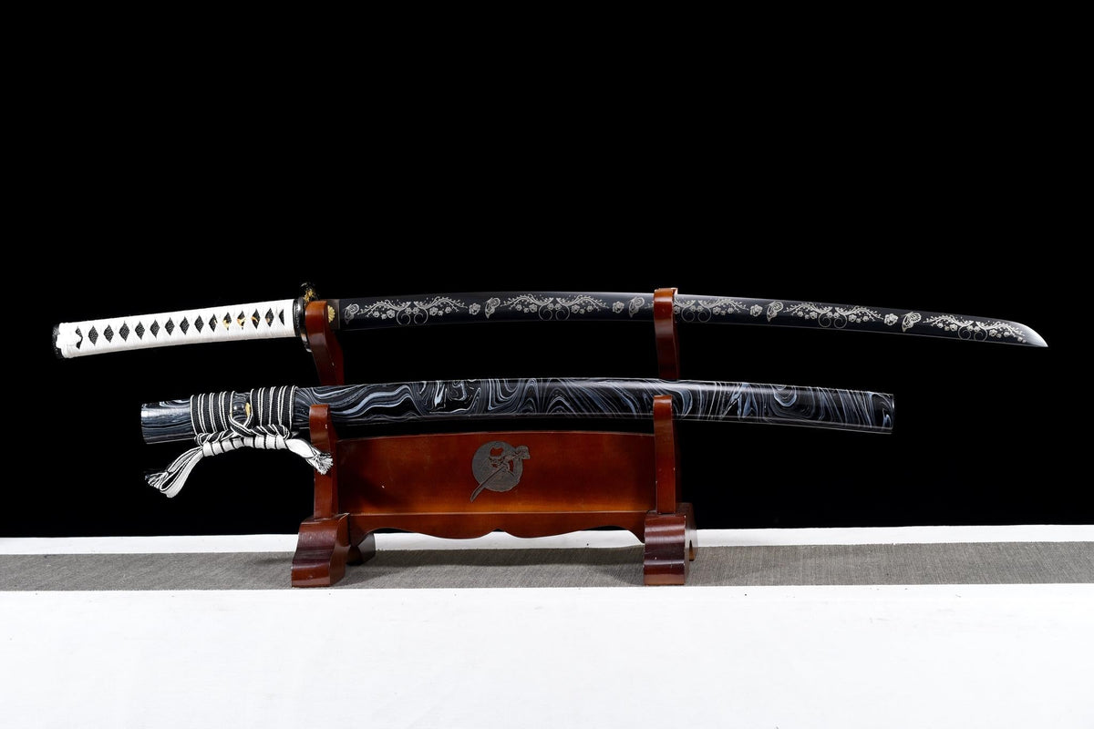 Kurochō 黒蝶 Katana – Black Butterfly, Engraved Black Blade – view 1