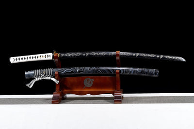 Kurochō 黒蝶 Katana – Black Butterfly, Engraved Black Blade – view 1